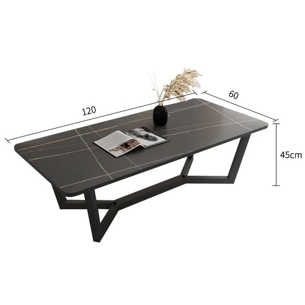 120x60cm Glossy Pandora Minimalist Slate Coffee Table | Marble Tea Table | Solid Metal Legs