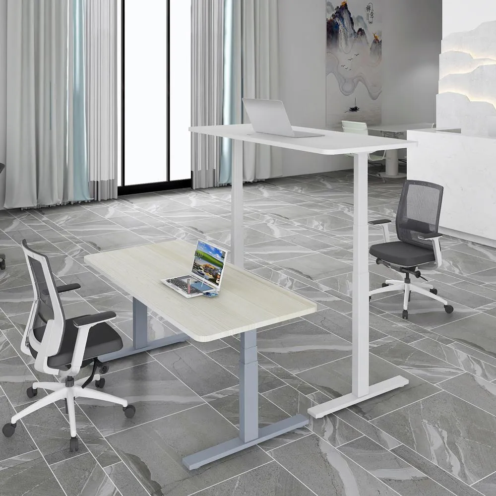 140cm Standing Desk | Height Adjustable | Sit Stand Motorised | Grey Dual Motors Frame | Black Top
