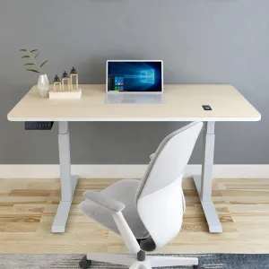 140cm Standing Desk | Height Adjustable | Sit Stand Motorised | Grey Dual Motors Frame | Maple Top