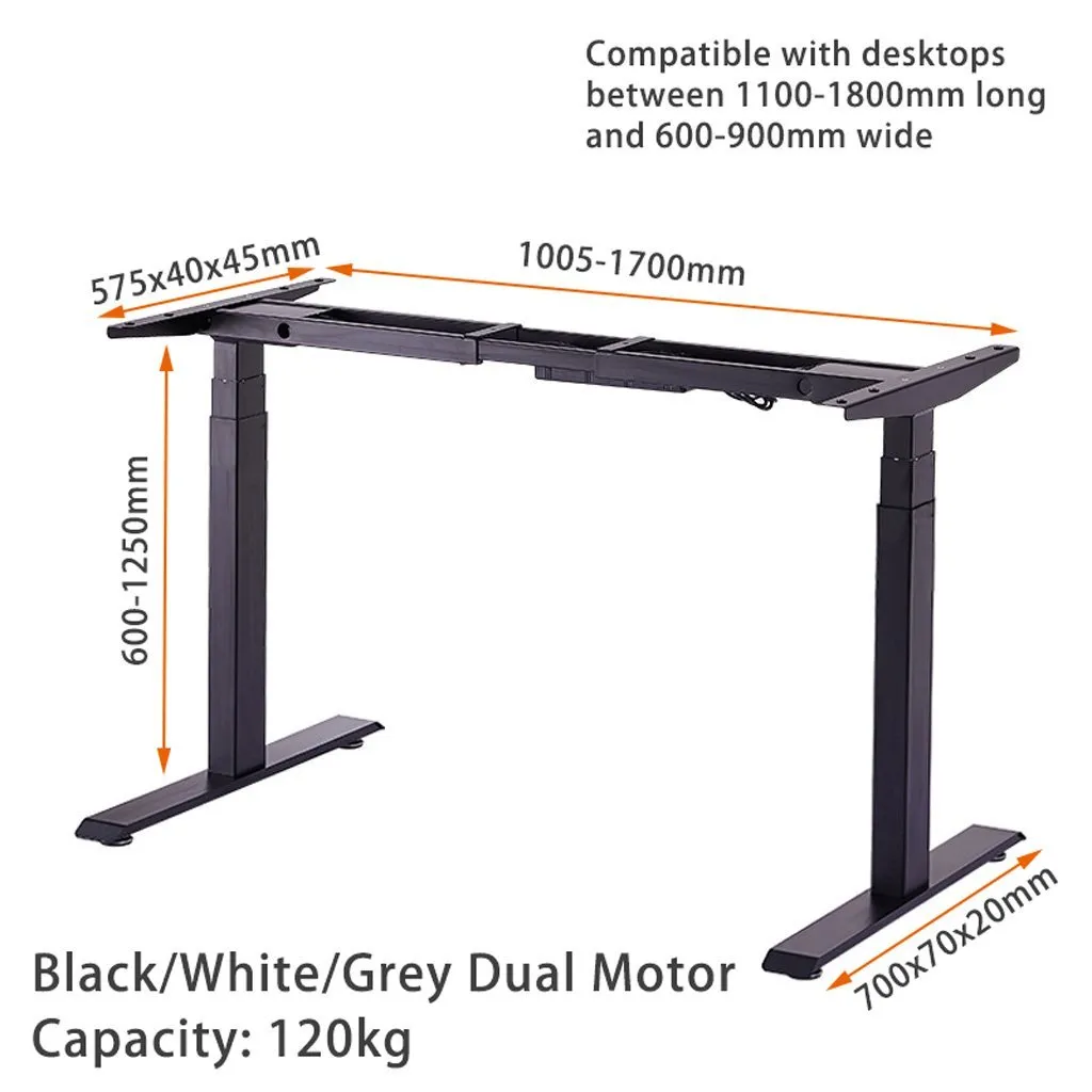 140cm Standing Desk | Height Adjustable | Sit Stand Motorised | Grey Dual Motors Frame | Maple Top