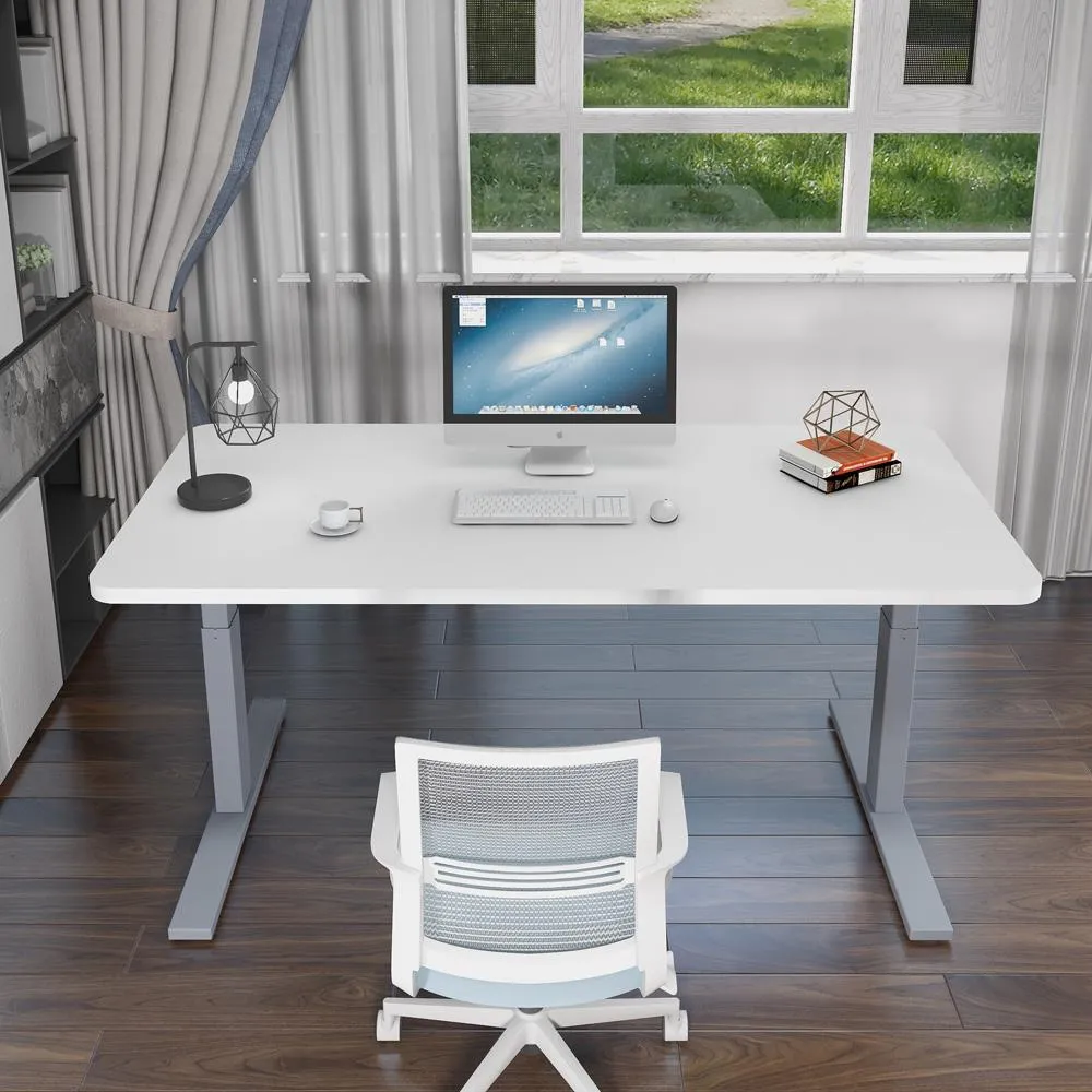 140cm Standing Desk | Height Adjustable | Sit Stand Motorised | Grey Single Motor Frame | Black Top