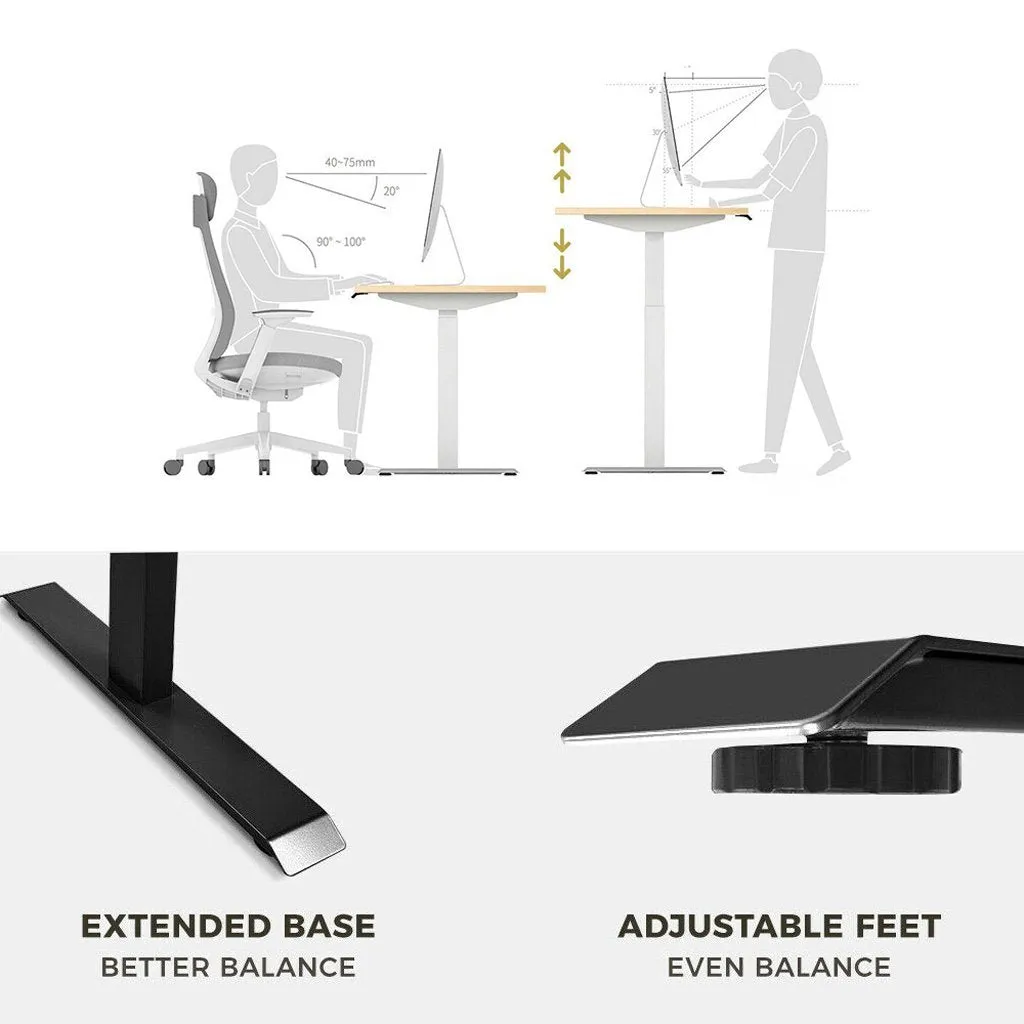 160cm Standing Desk | Height Adjustable | Sit Stand Motorised | Grey Dual Motors Frame | White Top