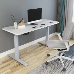 160cm Standing Desk | Height Adjustable | Sit Stand Motorised | Grey Dual Motors Frame | White Top