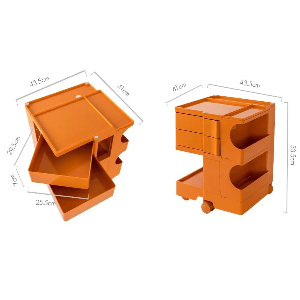 3 Tier Orange Trolley Side Table / Organizer