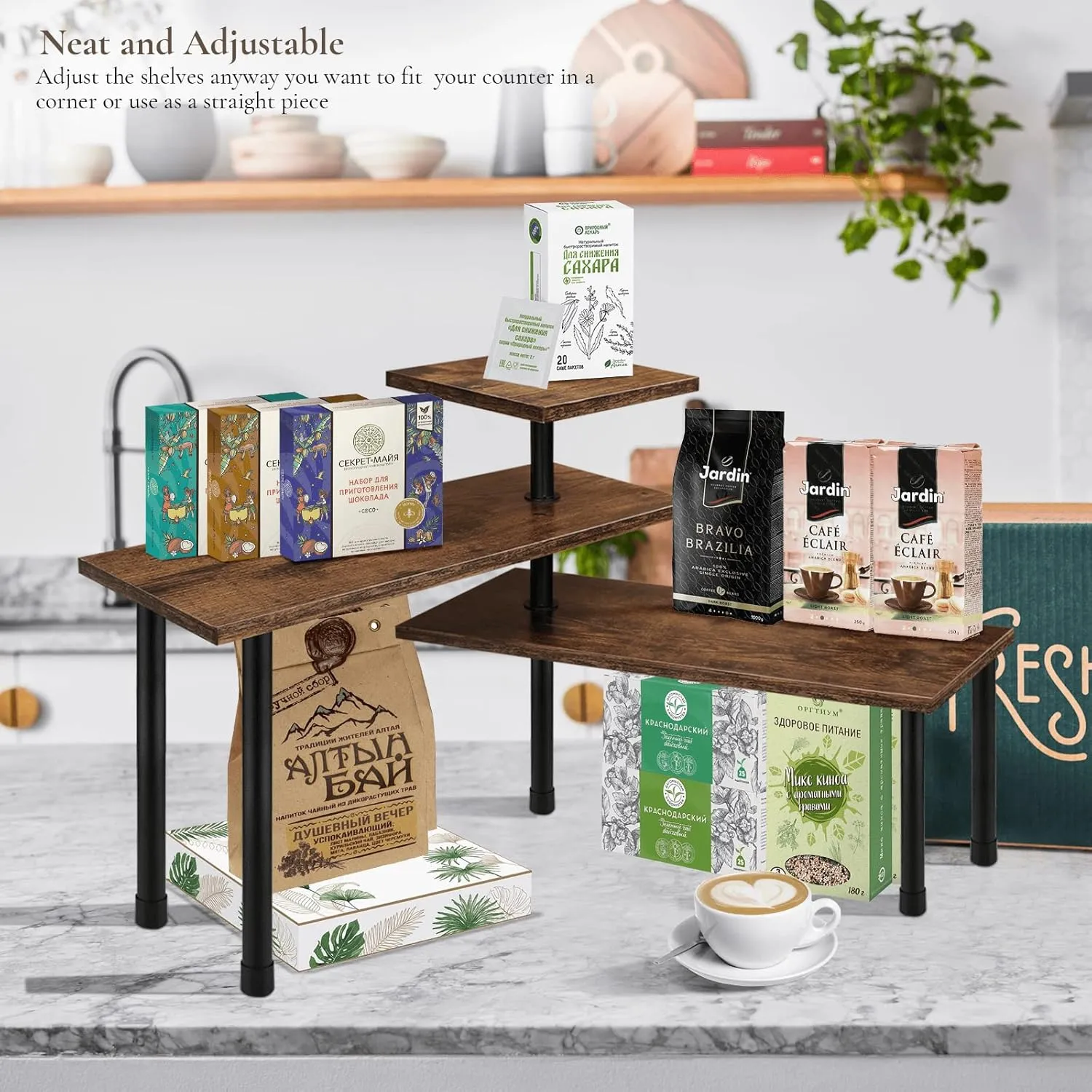 3-Tier Wooden Corner Shelf | Kitchen Spice Rack Organiser for Home Storage & Organisation