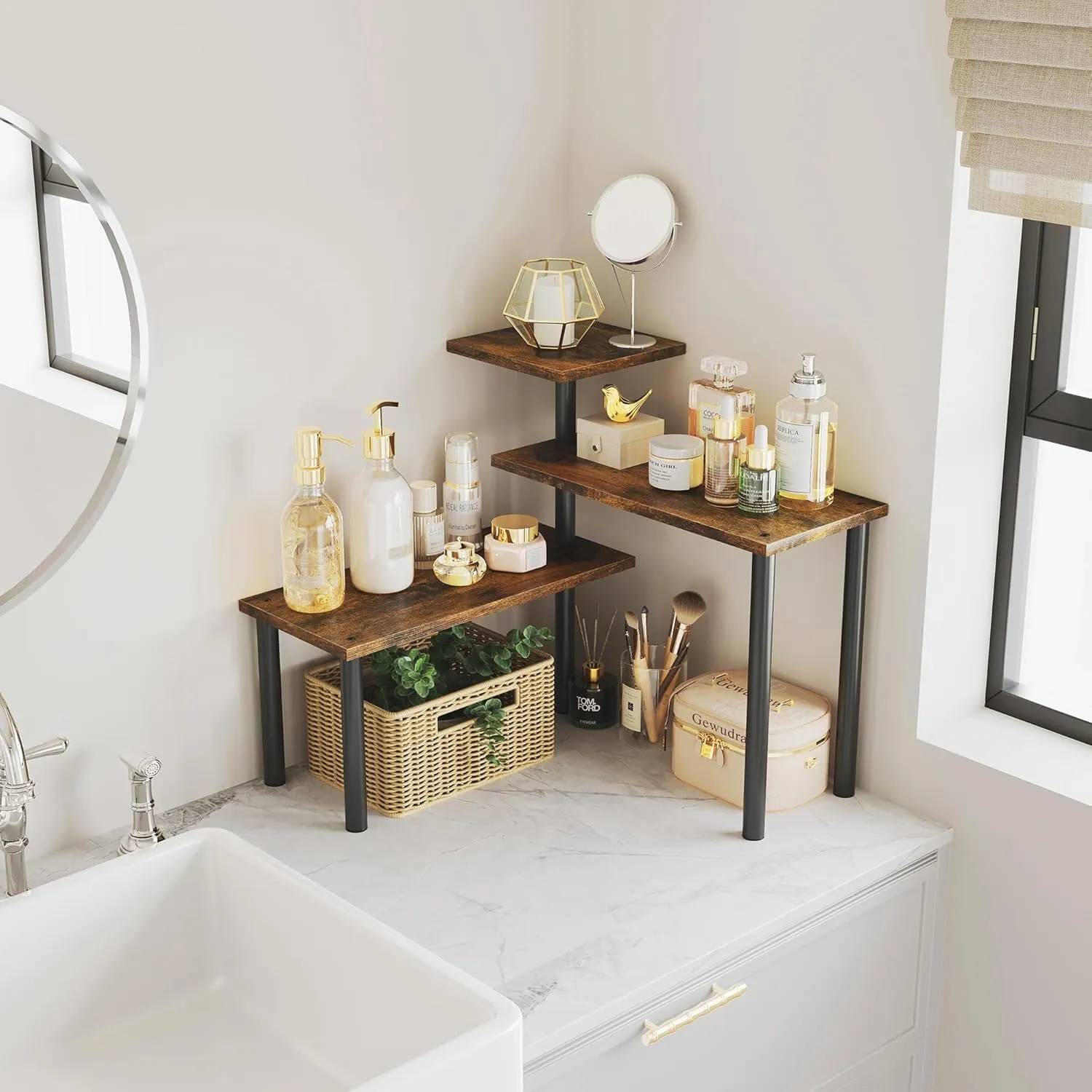 3-Tier Wooden Corner Shelf | Kitchen Spice Rack Organiser for Home Storage & Organisation