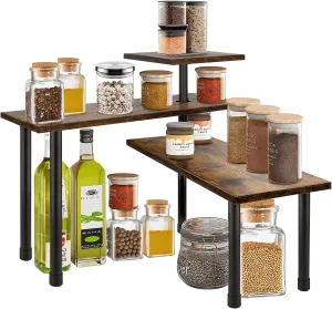 3-Tier Wooden Corner Shelf | Kitchen Spice Rack Organiser for Home Storage & Organisation