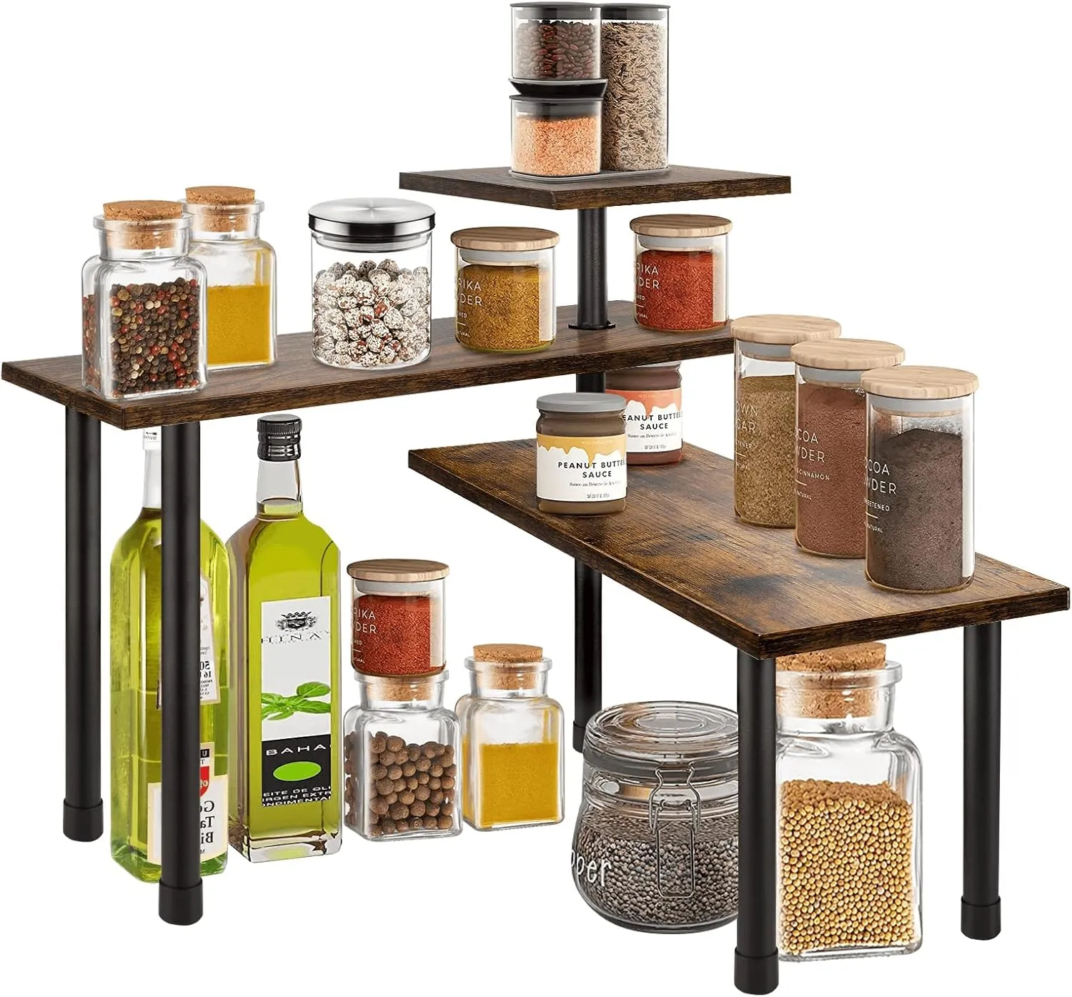 3-Tier Wooden Corner Shelf | Kitchen Spice Rack Organiser for Home Storage & Organisation