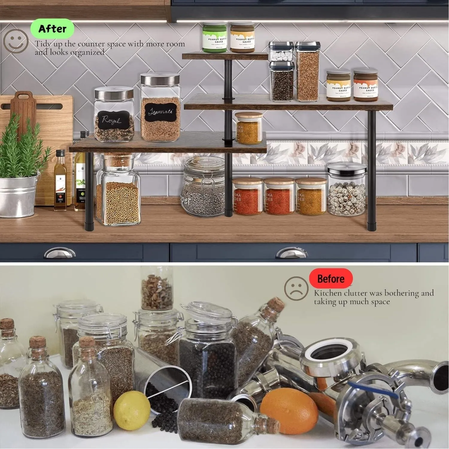 3-Tier Wooden Corner Shelf | Kitchen Spice Rack Organiser for Home Storage & Organisation