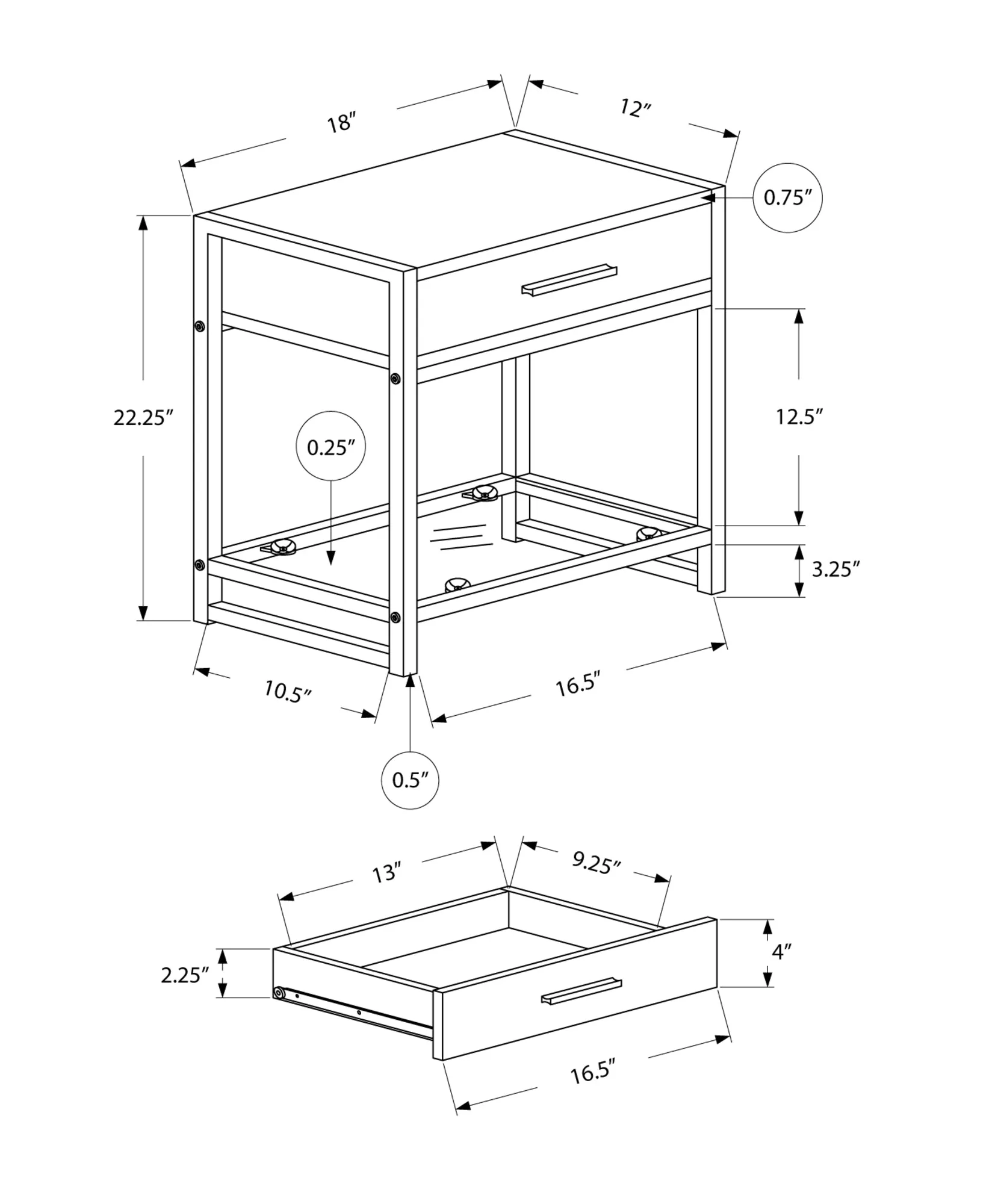 Accent Table - 22"H / Black / Black Metal/ Tempered Glass