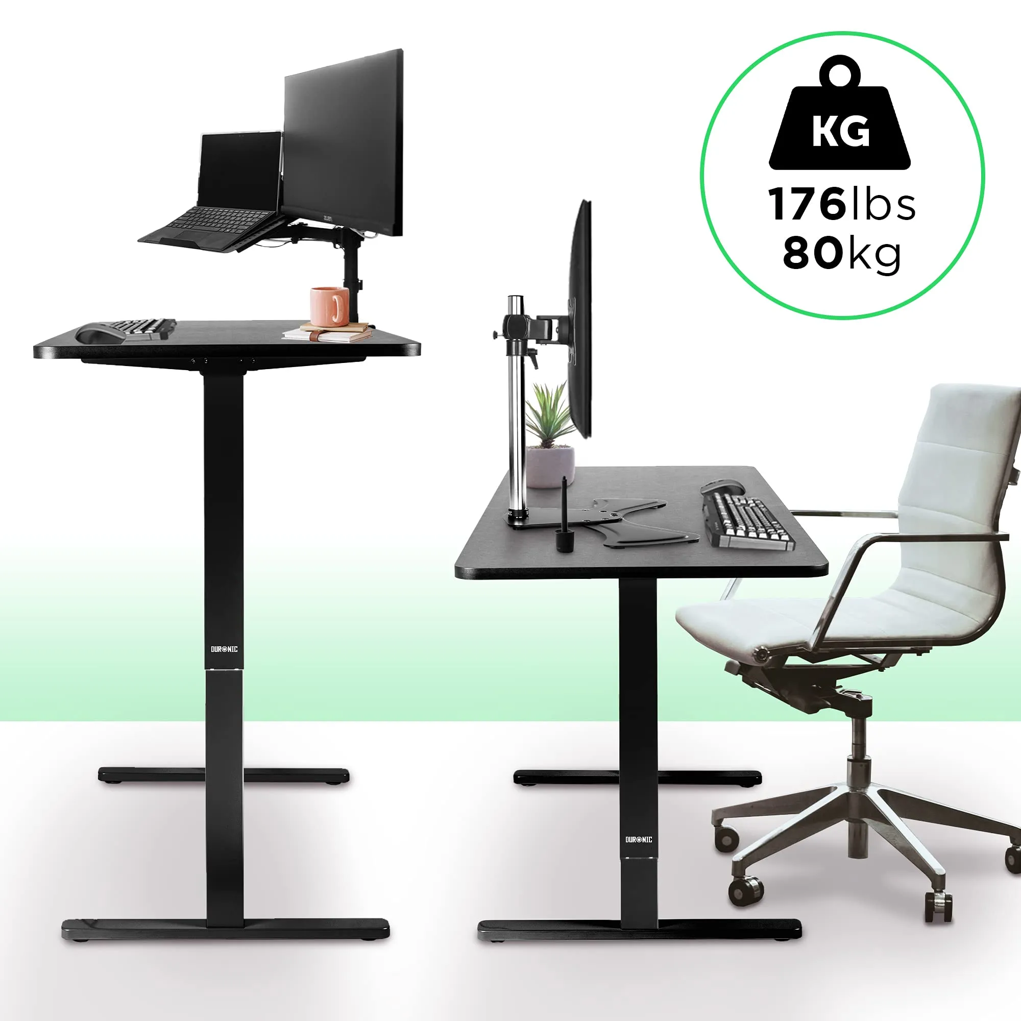 Duronic Sit Stand Desk Frame TM12 BK | Electric Standing Office Table | Frame ONLY | Height Adjustable 71-116cm | Ergonomic Workstation | BLACK | Memory Function | Single Motor / 2 Stage