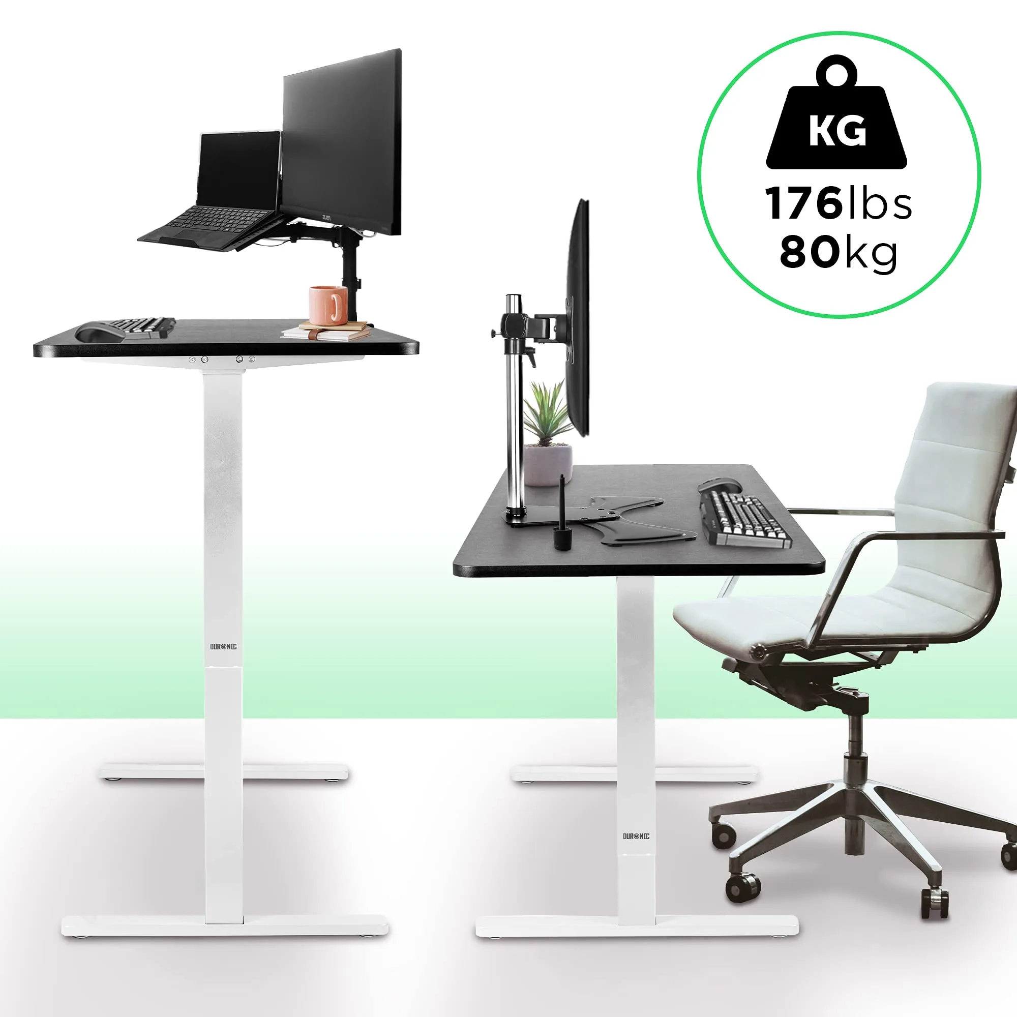 Duronic Sit Stand Desk Frame TM12 WE | Electric Standing Office Table | Frame ONLY | Height Adjustable 71-116cm | Ergonomic Workstation | WHITE | Memory Function | Single Motor / 2 Stage