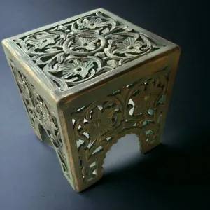 Guftagu 2  : Wooden  Carved Cube  Side table ( Gold Distress)