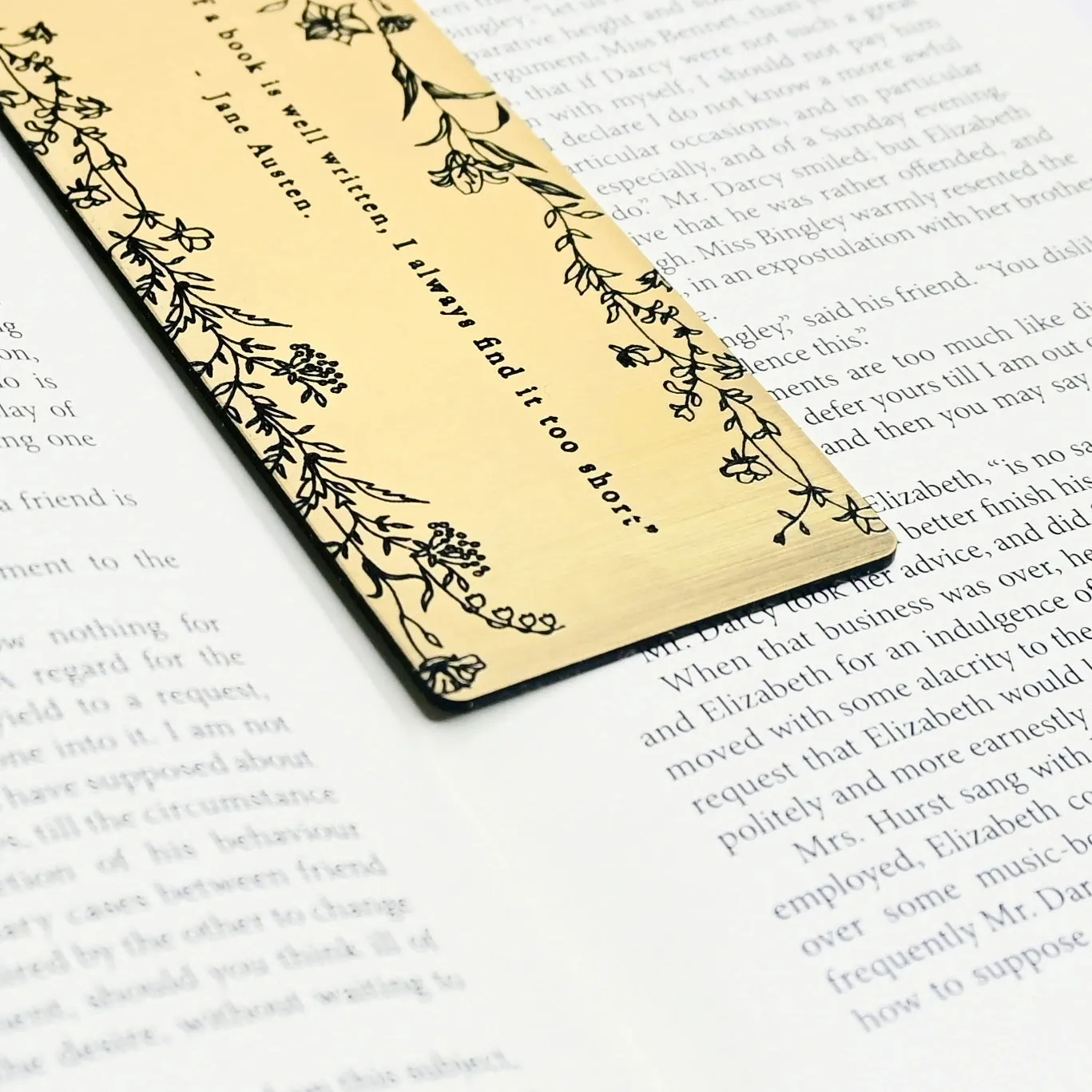 Jane Austen Quote Bookmark in Brushed Gold