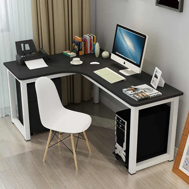 L على شكل معدن إطار الخشب منضدة كتابة طاولة المنزل زاوية كبيرة ستوديو مكتب الكمبيوتر L Shaped Metal Wood Frame Writing Desk Home Table Large Corner Studio Computer Desk