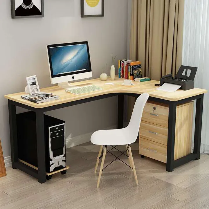 L على شكل معدن إطار الخشب منضدة كتابة طاولة المنزل زاوية كبيرة ستوديو مكتب الكمبيوتر L Shaped Metal Wood Frame Writing Desk Home Table Large Corner Studio Computer Desk