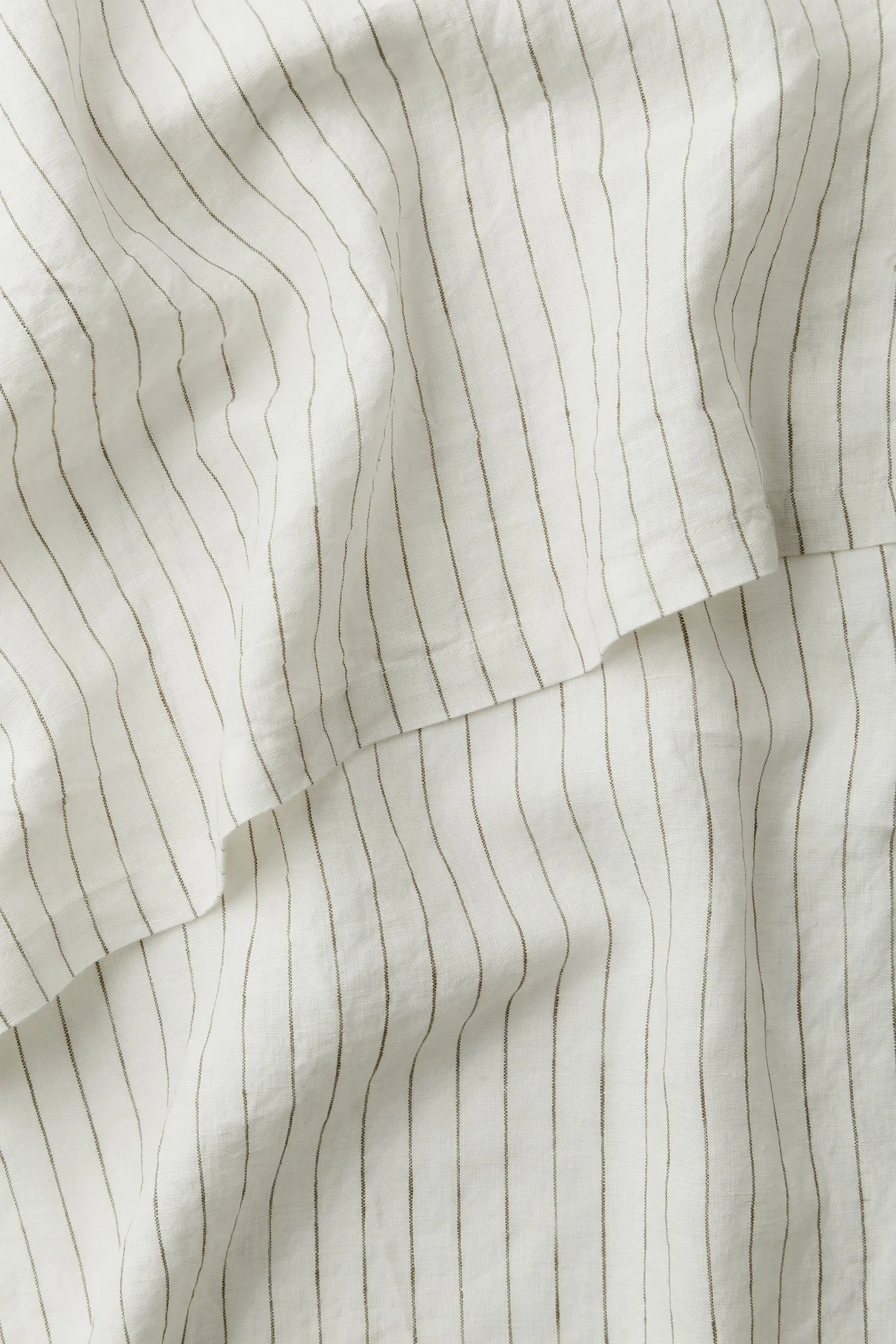 Linen Table Cloth Olive Pinstripe