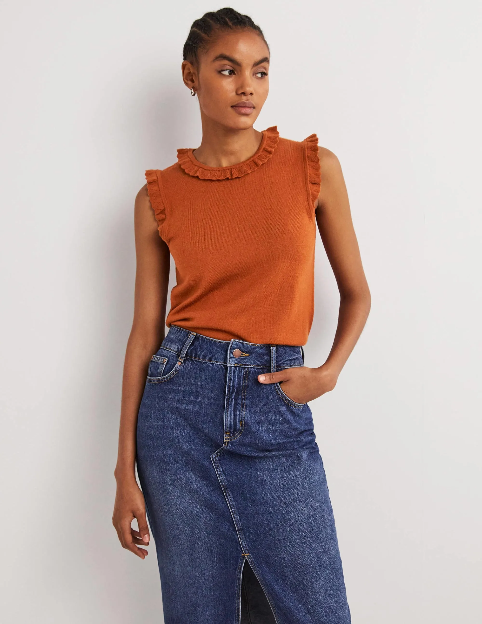 Merino Knitted Tank Top-Rust
