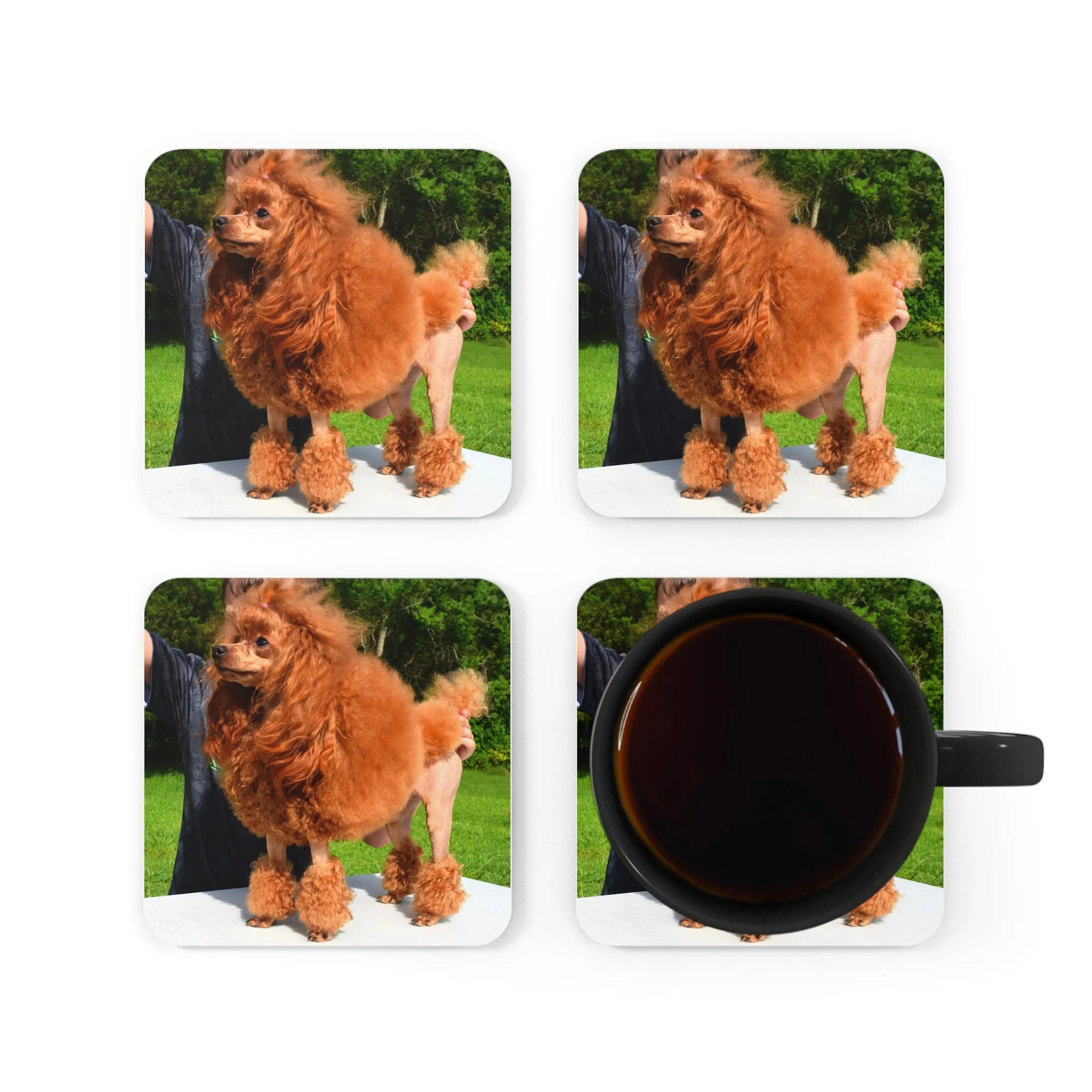 Poodle Coasters - Set of 4 Hardboard Coasters - Radiant Red Poodles - Terra Continental Clip