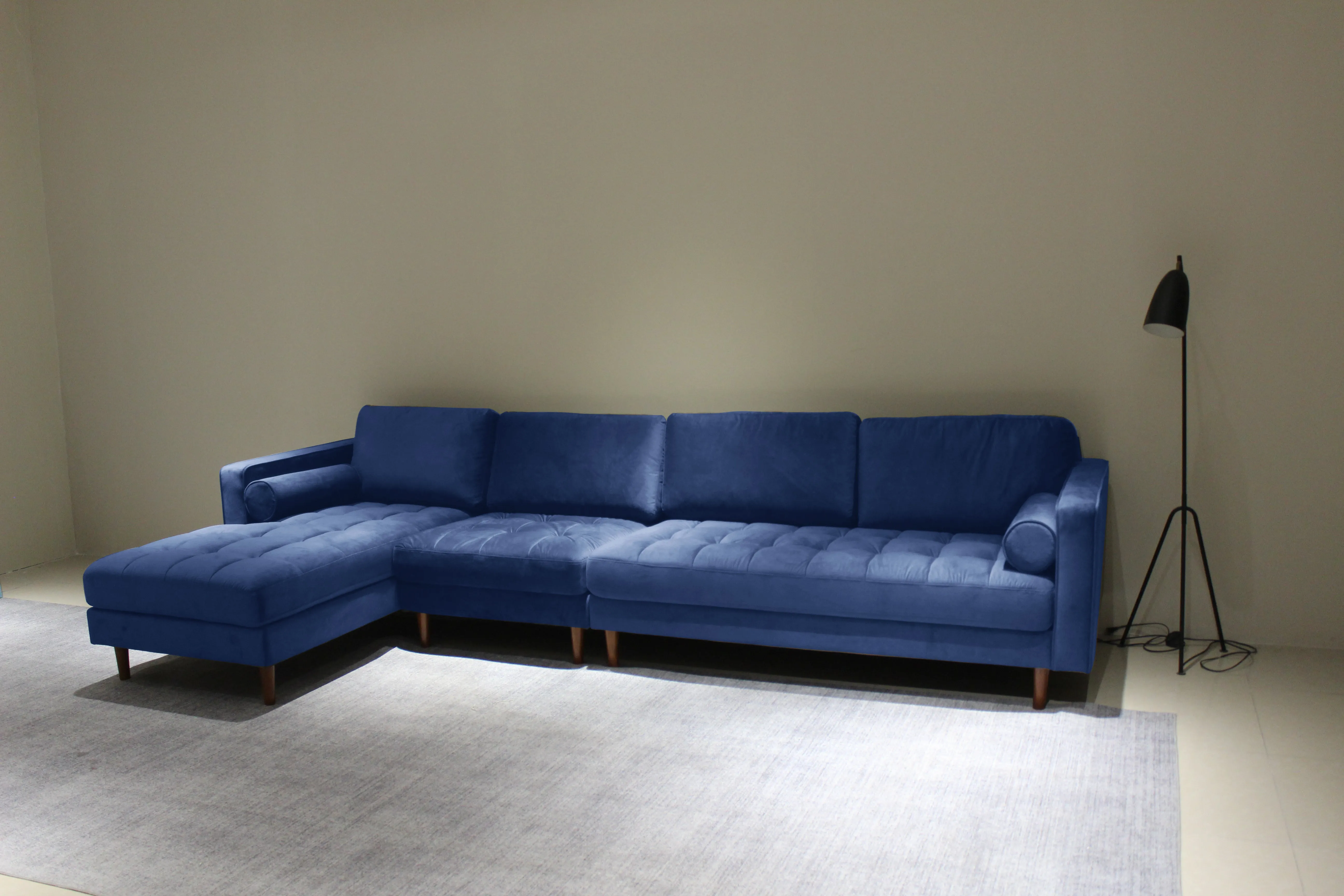 Rubeza Scott 5 Seater Left Hand Facing Chaise End Corner Sofa - Indigo Blue
