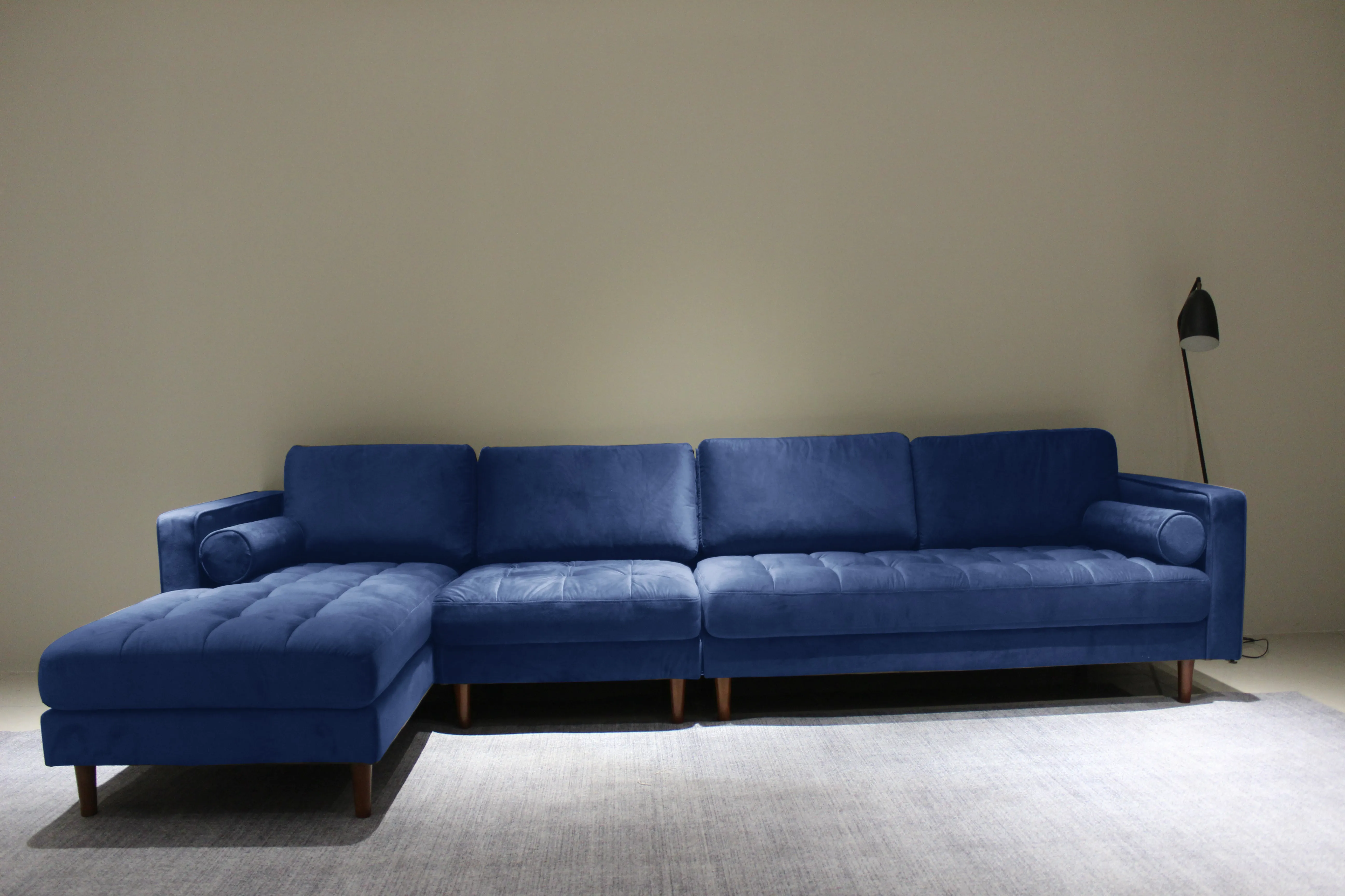 Rubeza Scott 5 Seater Left Hand Facing Chaise End Corner Sofa - Indigo Blue