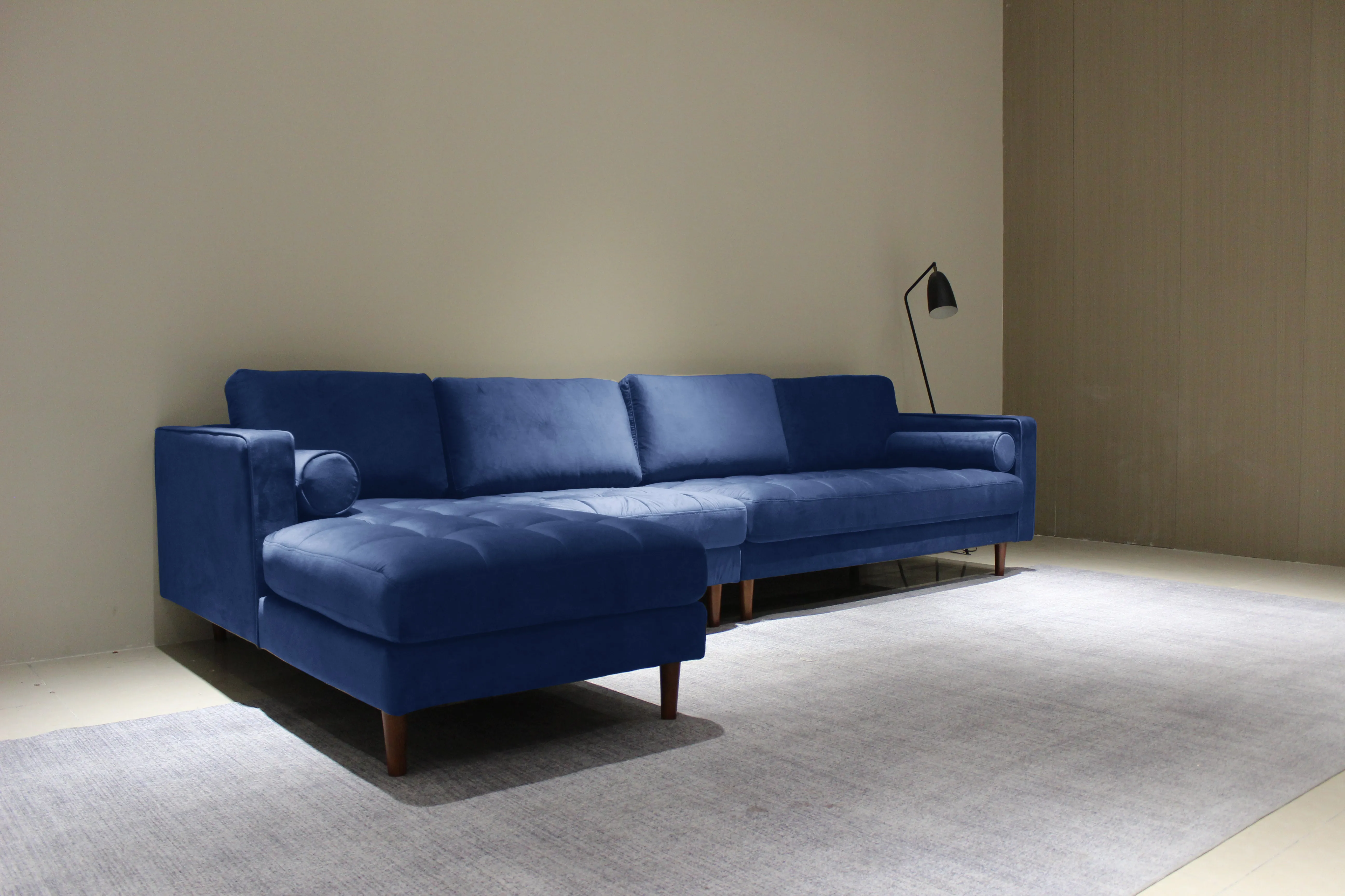 Rubeza Scott 5 Seater Left Hand Facing Chaise End Corner Sofa - Indigo Blue