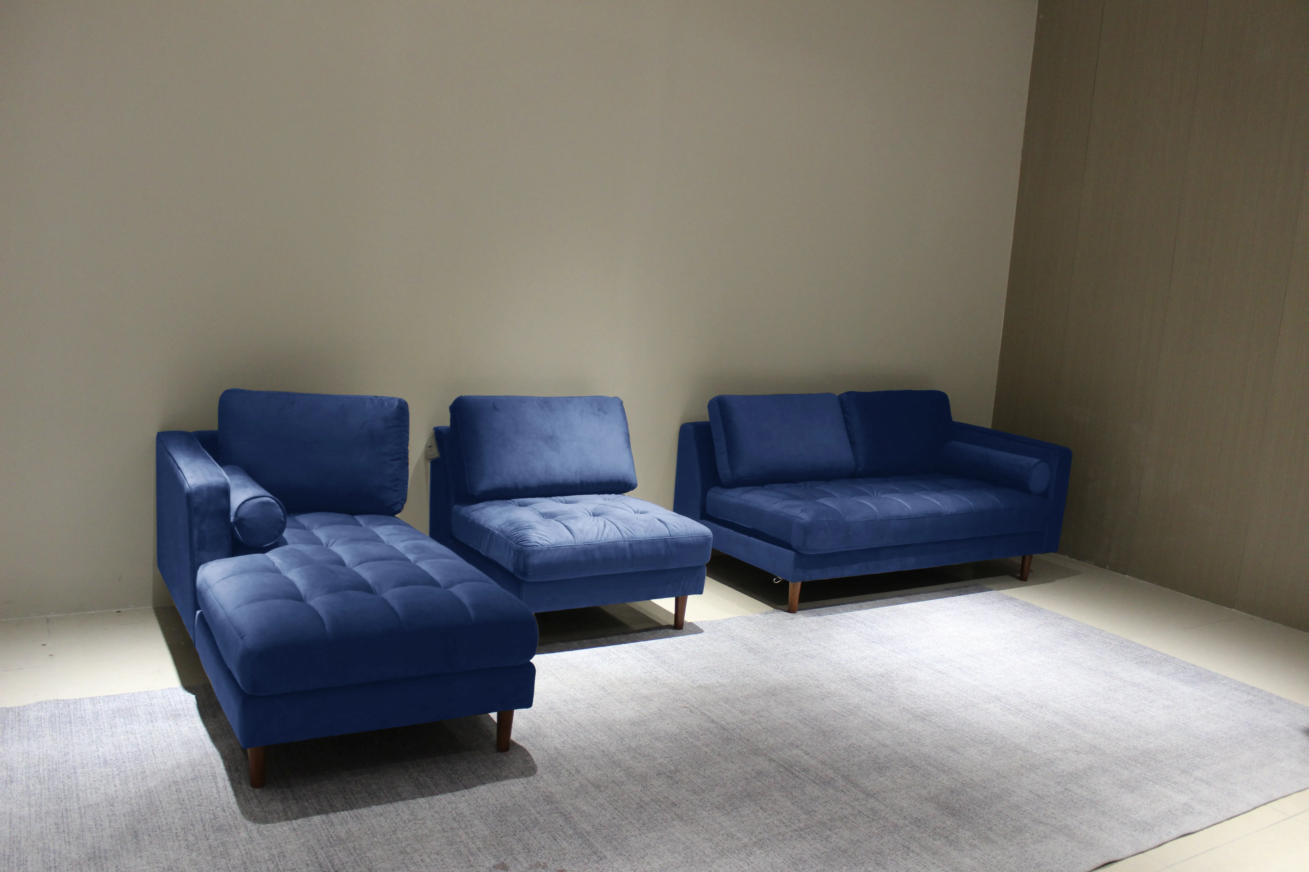 Rubeza Scott 5 Seater Left Hand Facing Chaise End Corner Sofa - Indigo Blue