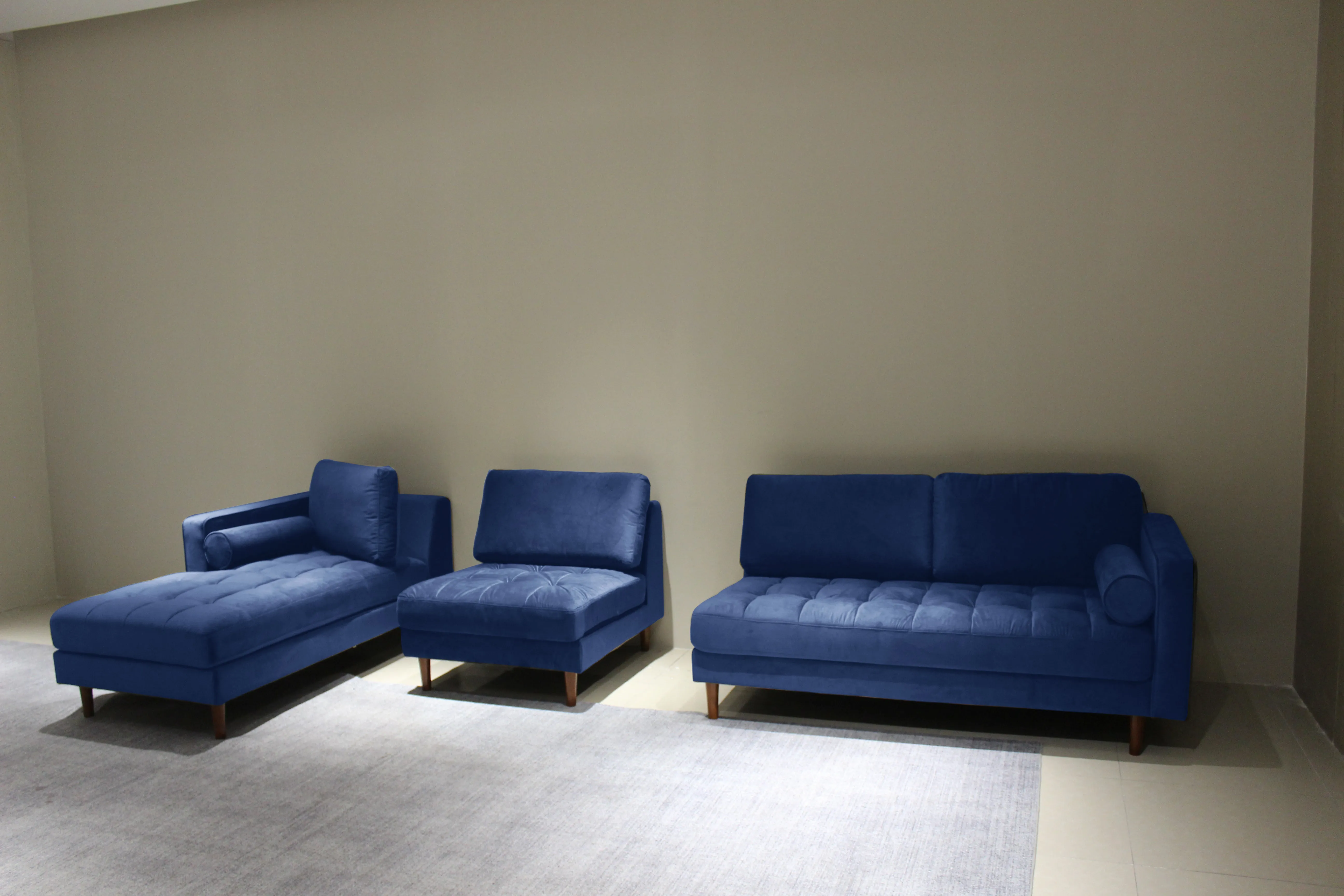 Rubeza Scott 5 Seater Left Hand Facing Chaise End Corner Sofa - Indigo Blue