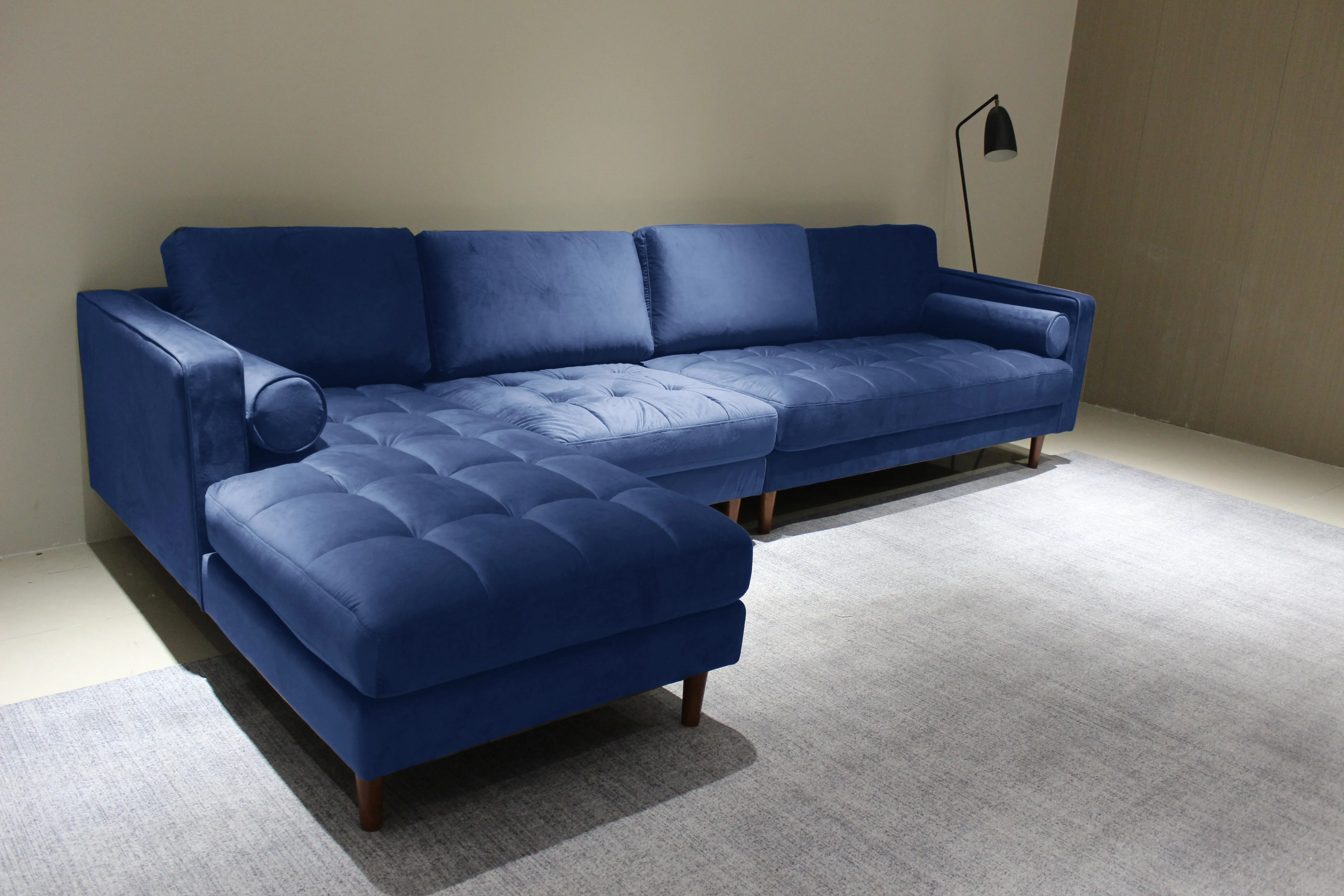 Rubeza Scott 5 Seater Left Hand Facing Chaise End Corner Sofa - Indigo Blue