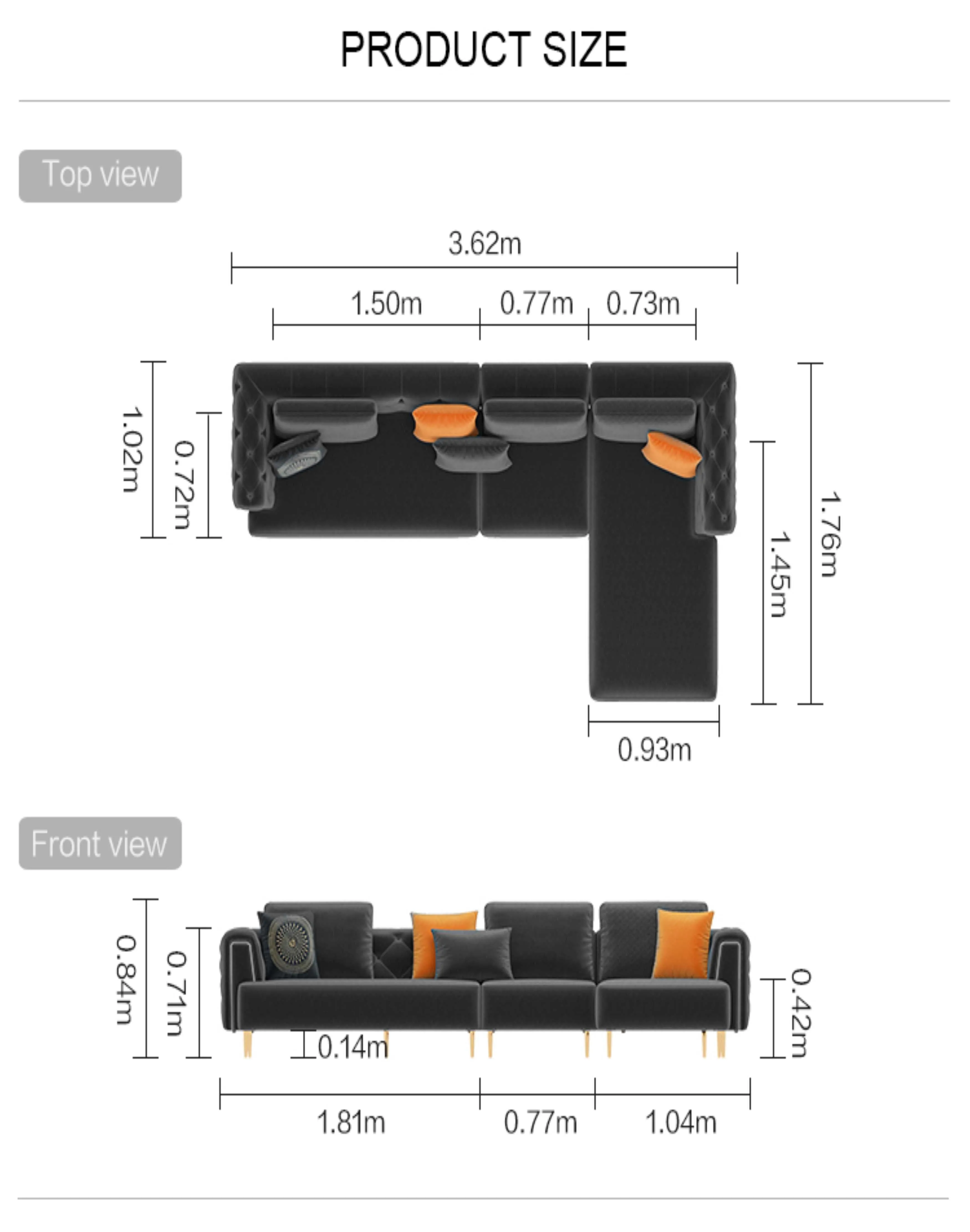 Rubeza Sofia Right Hand Facing Big Corner Sofa - Black